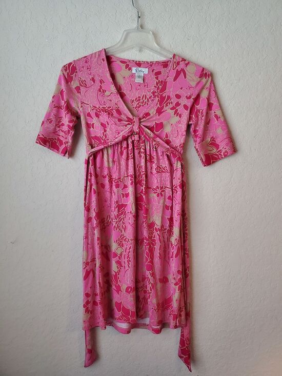 Lilly Pulitzer Dresses & Skirts - VTG Lilly Pulitzer 100% Silk Floral Dress - Pink & Beige V-Neck (Size 0)